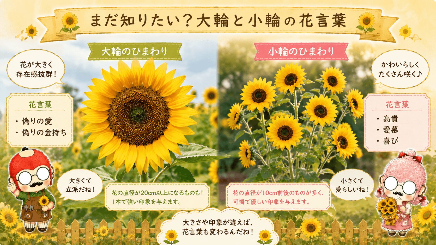 ひまわりの大輪と小輪