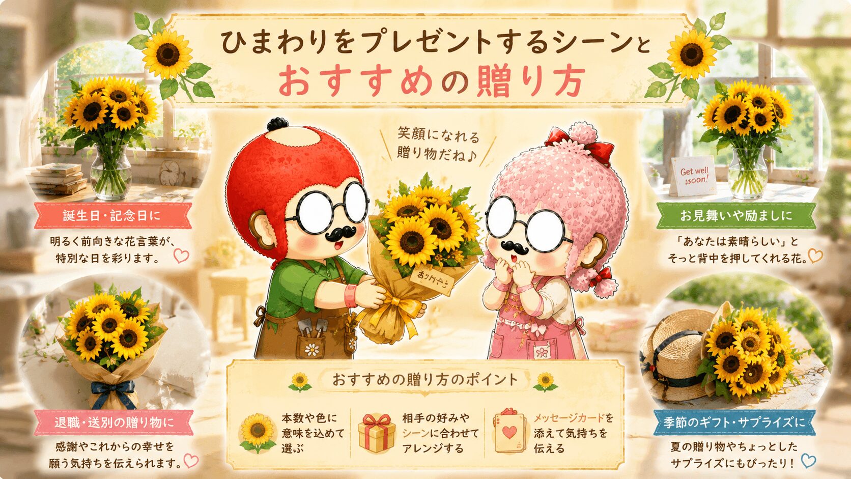 ひまわりをプレゼントするさるった