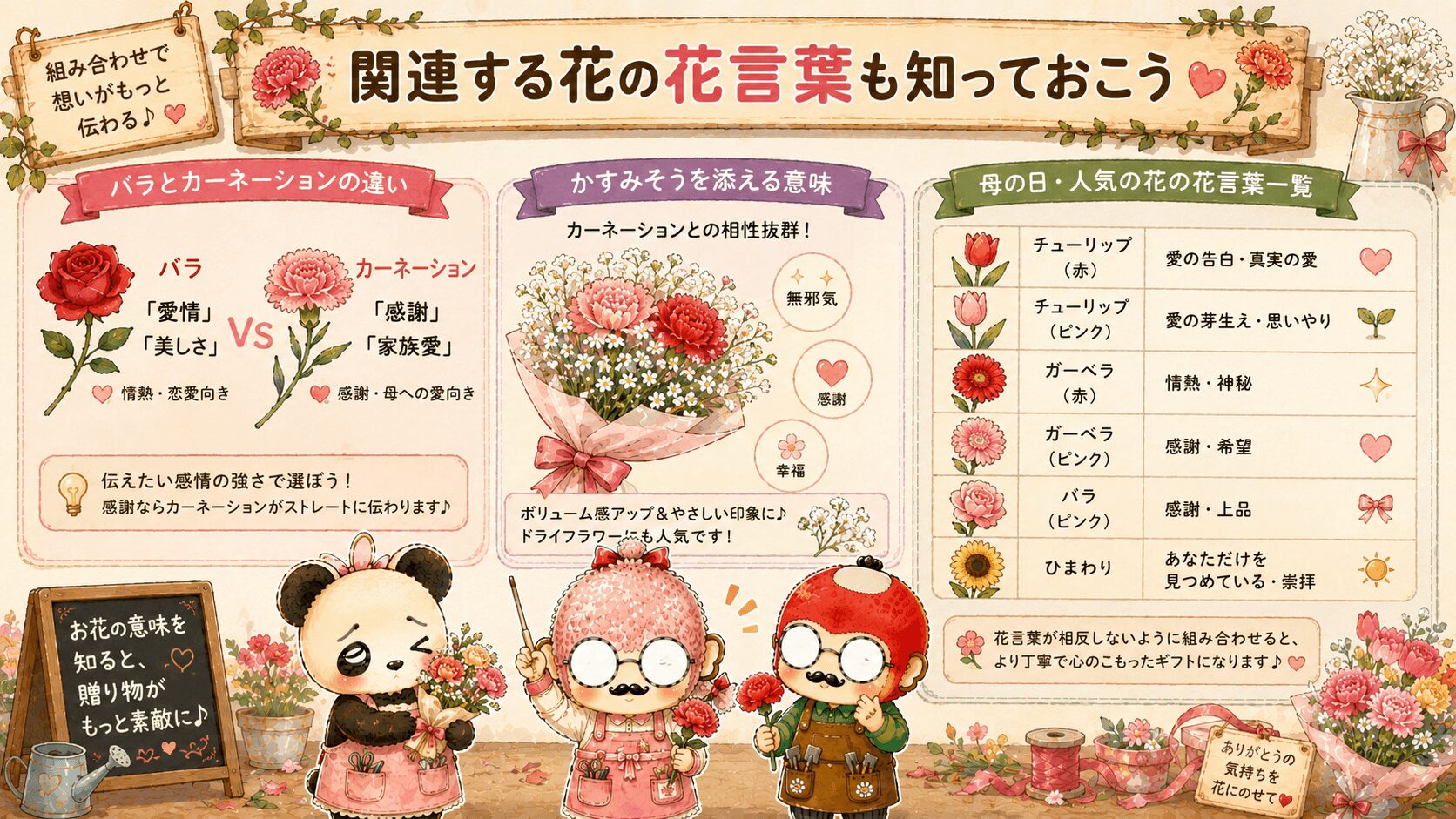 カーネーションに関連する花の花言葉
