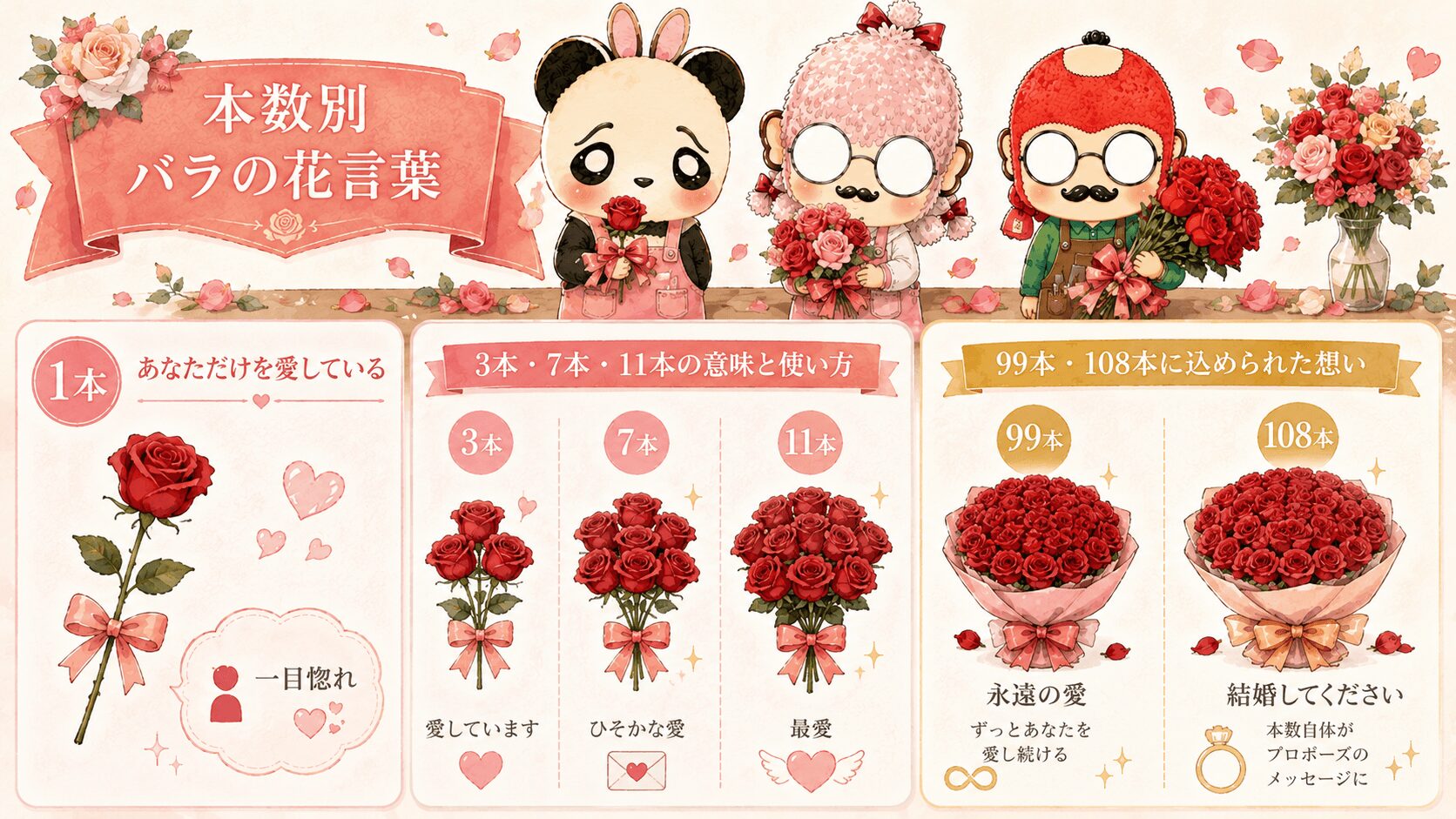 本数別のバラの花言葉