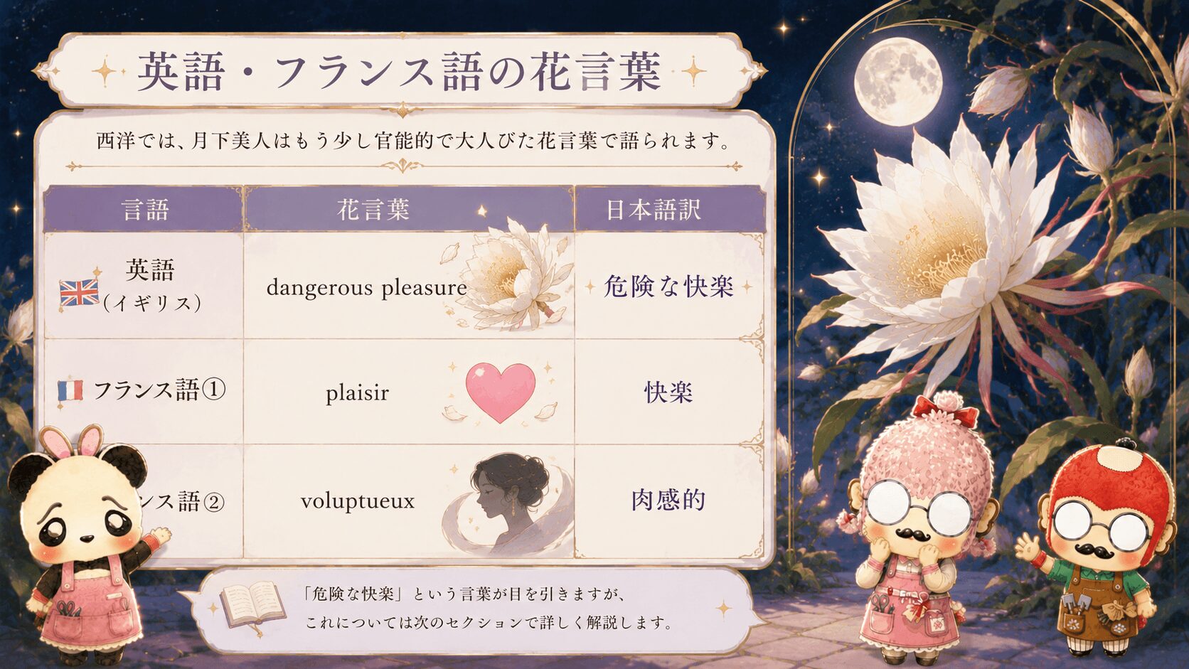 月下美人の英語とフランス語の花言葉