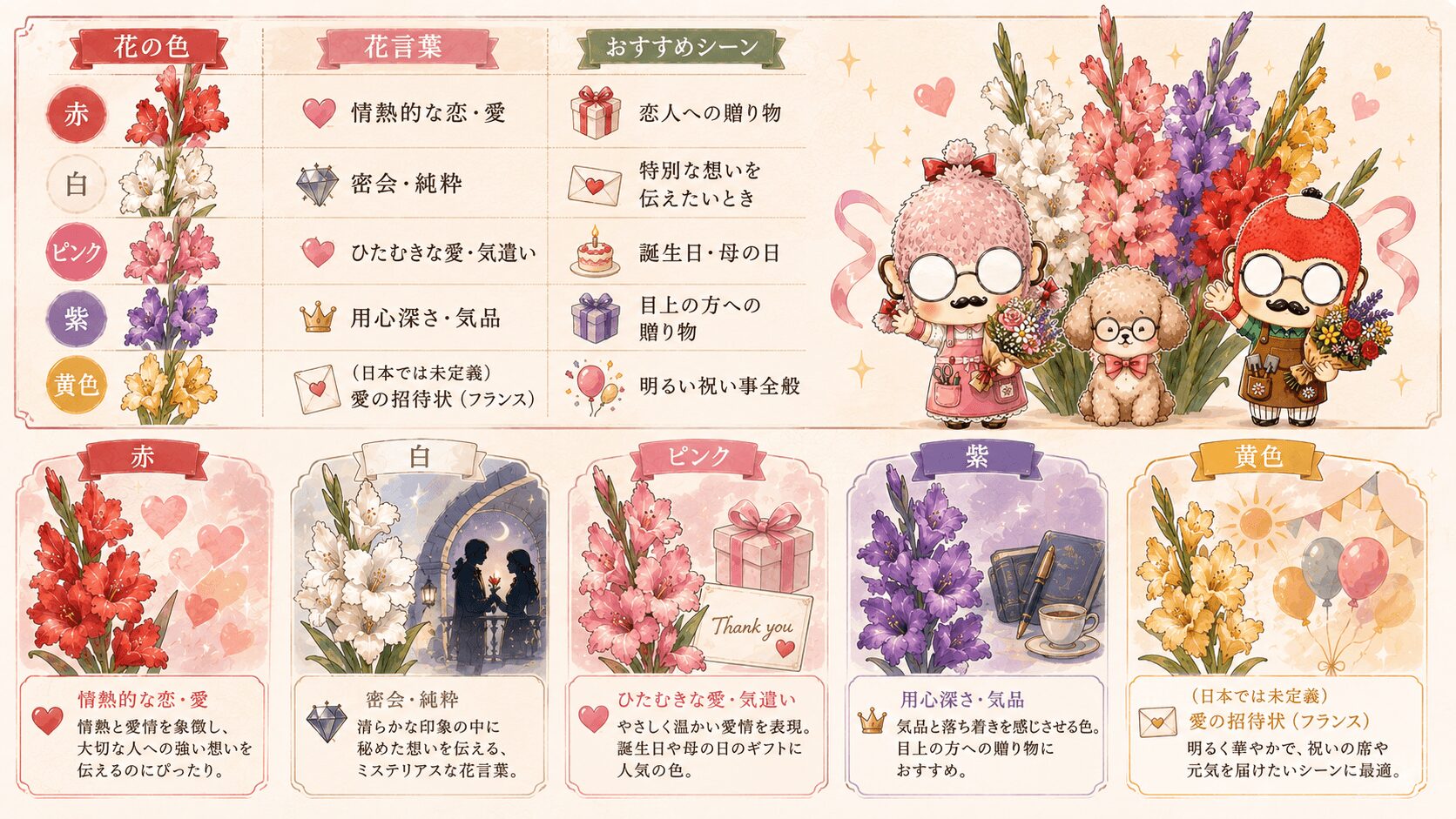 グラジオラスの色別の花言葉