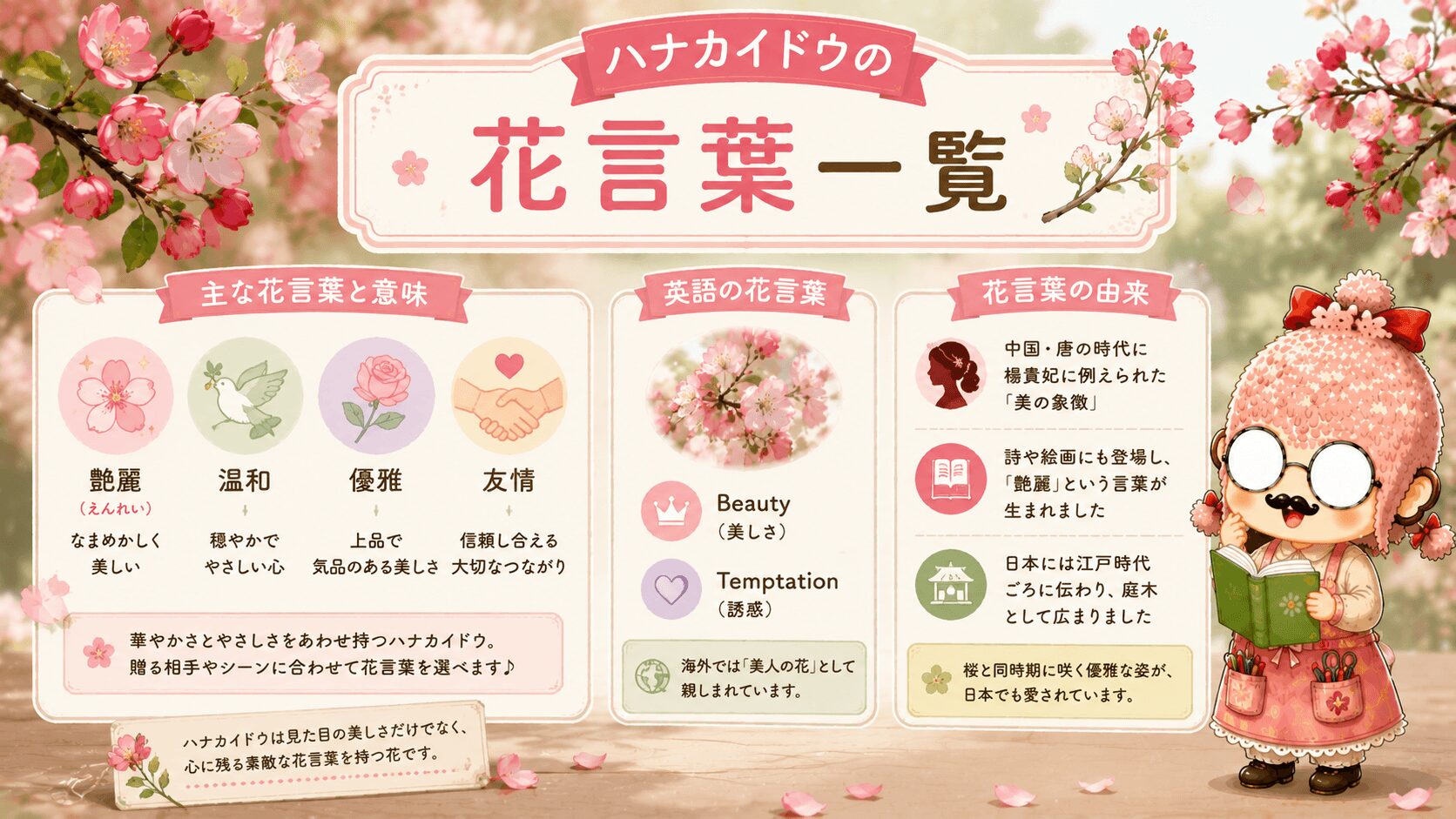 ハナカイドウの花言葉一覧