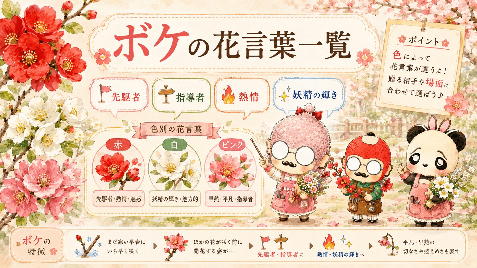 ボケの花言葉一覧