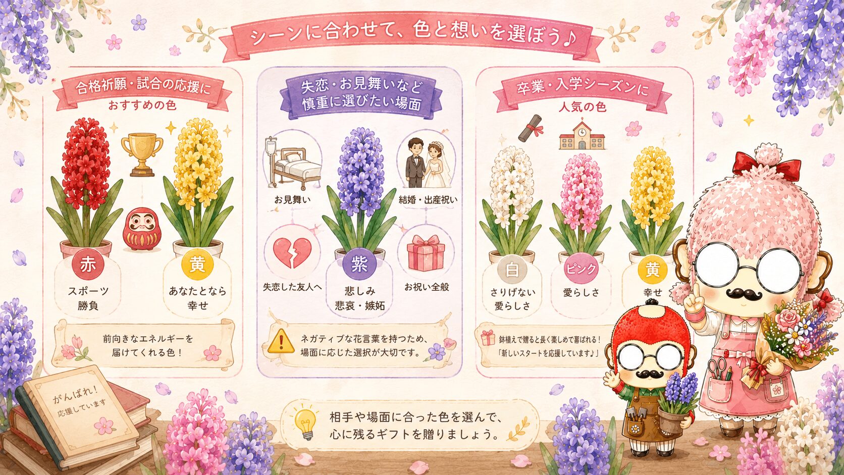 ヒヤシンスの花言葉を使う場面で選ぶ