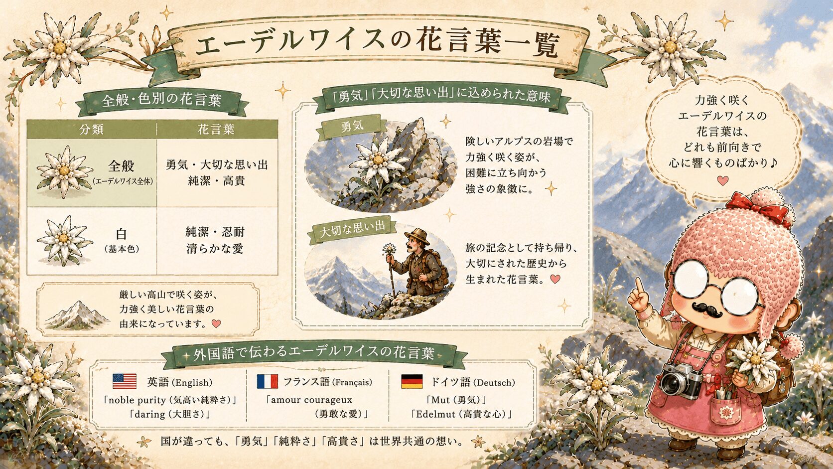 エーデルワイスの花言葉一覧
