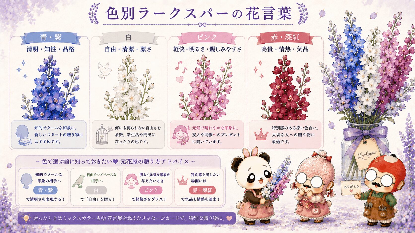 ラークスパーの色別の花言葉