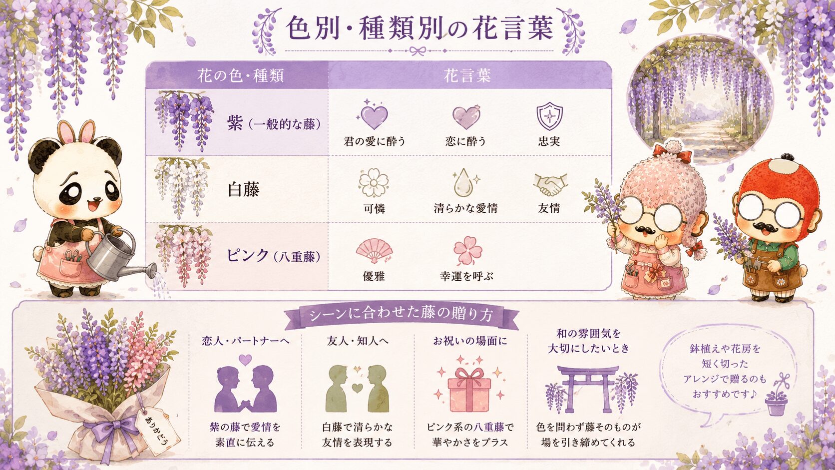 藤の色別の花言葉