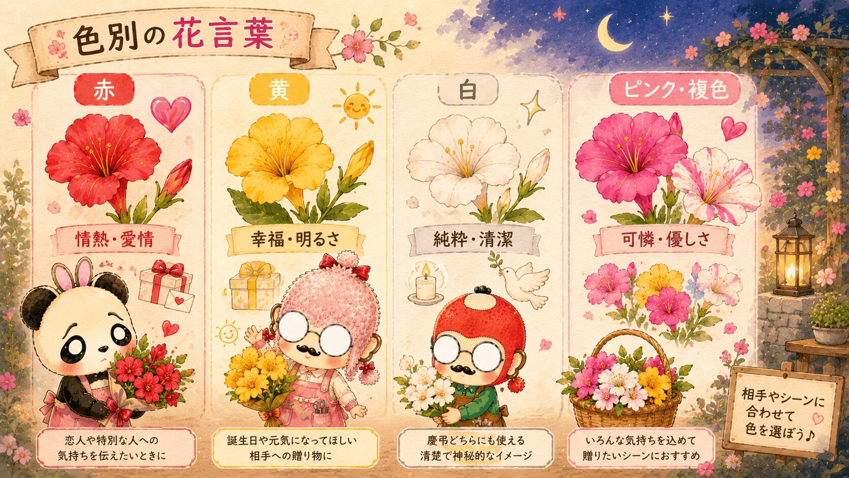 オシロイバナの色別の花言葉