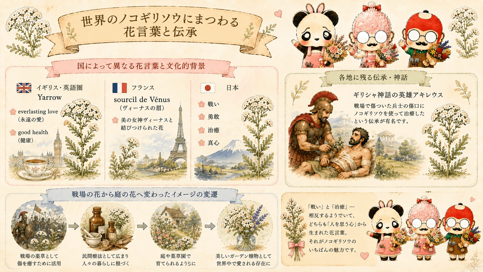 世界のノコギリソウにまつわる花言葉