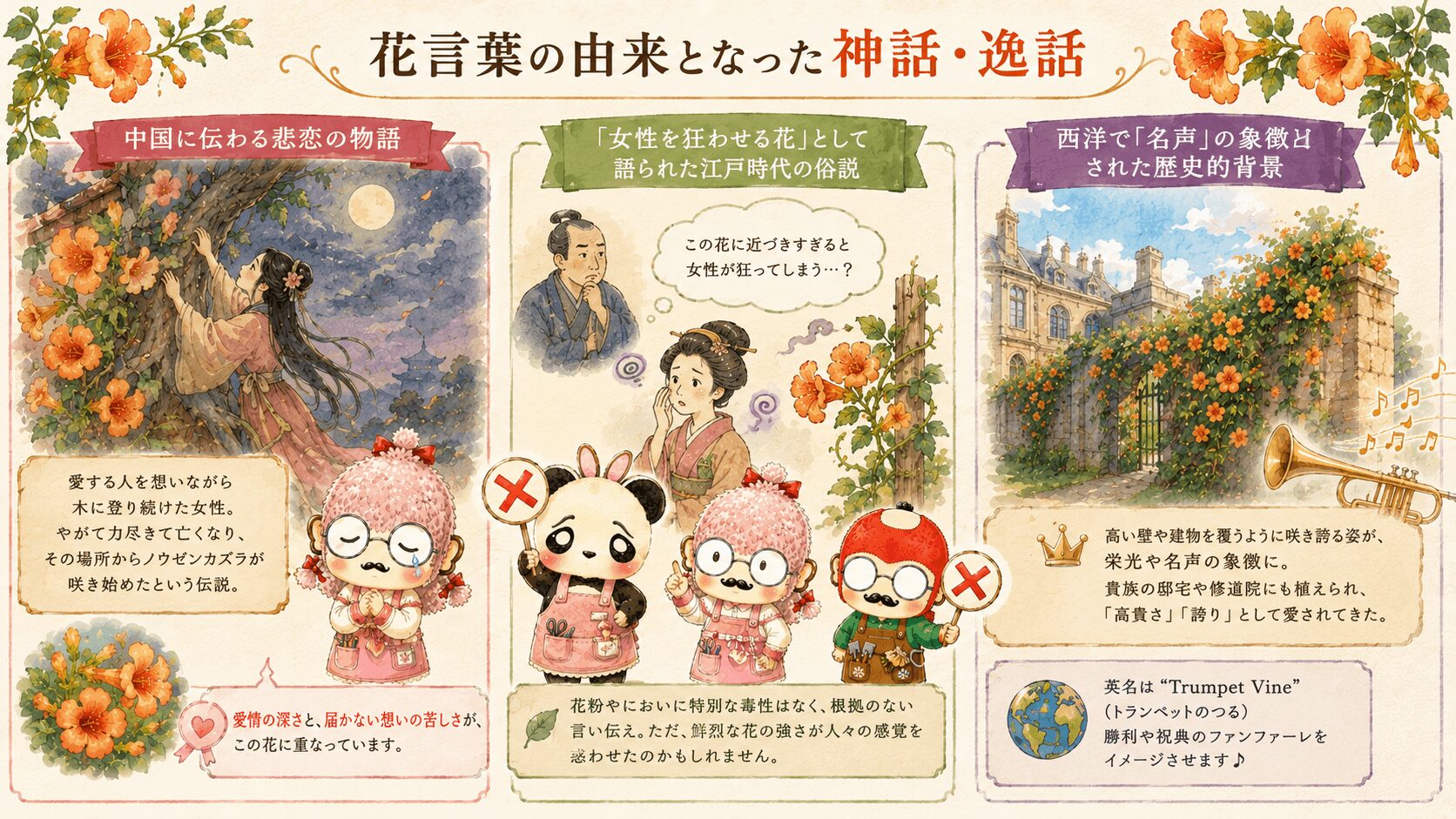 ノウゼンカズラの花言葉の由来