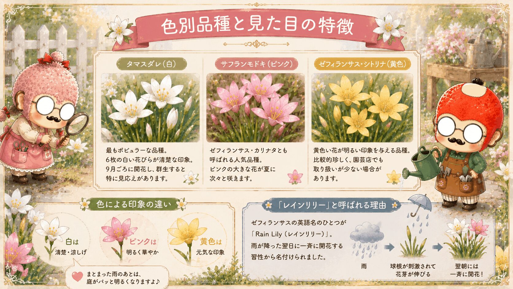 ゼフィランサスの色別品種
