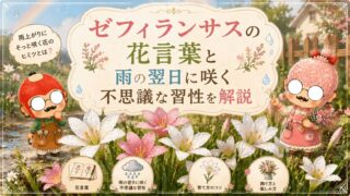ゼフィランサスの花言葉と雨の翌日に咲く不思議な習性を解説