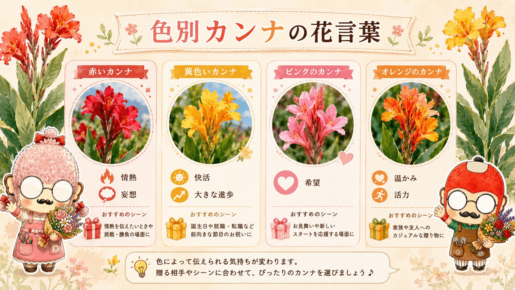 色別のカンナの花言葉