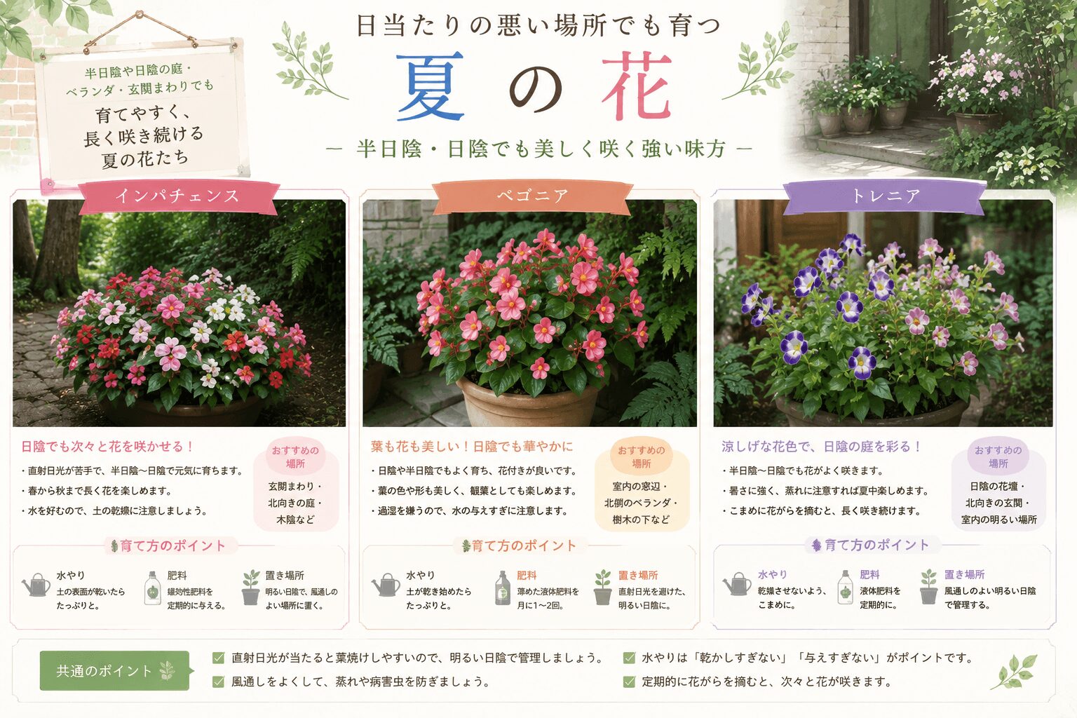 日当たりの悪い場所でも育つ夏の花