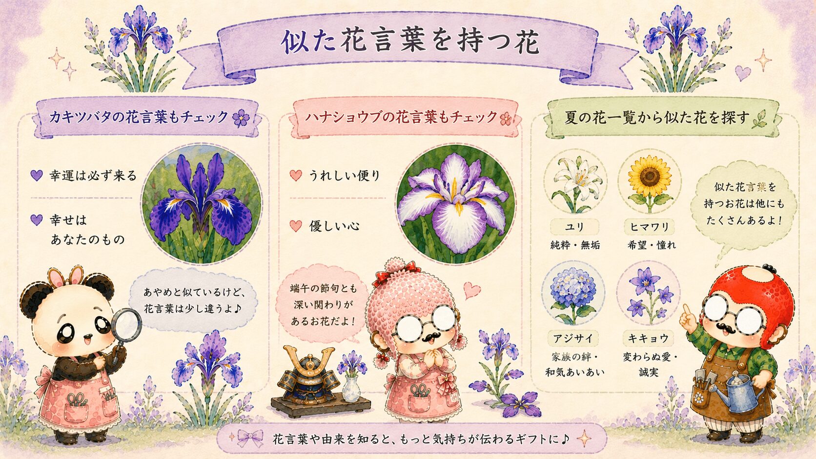 あやめの花言葉に似た花々