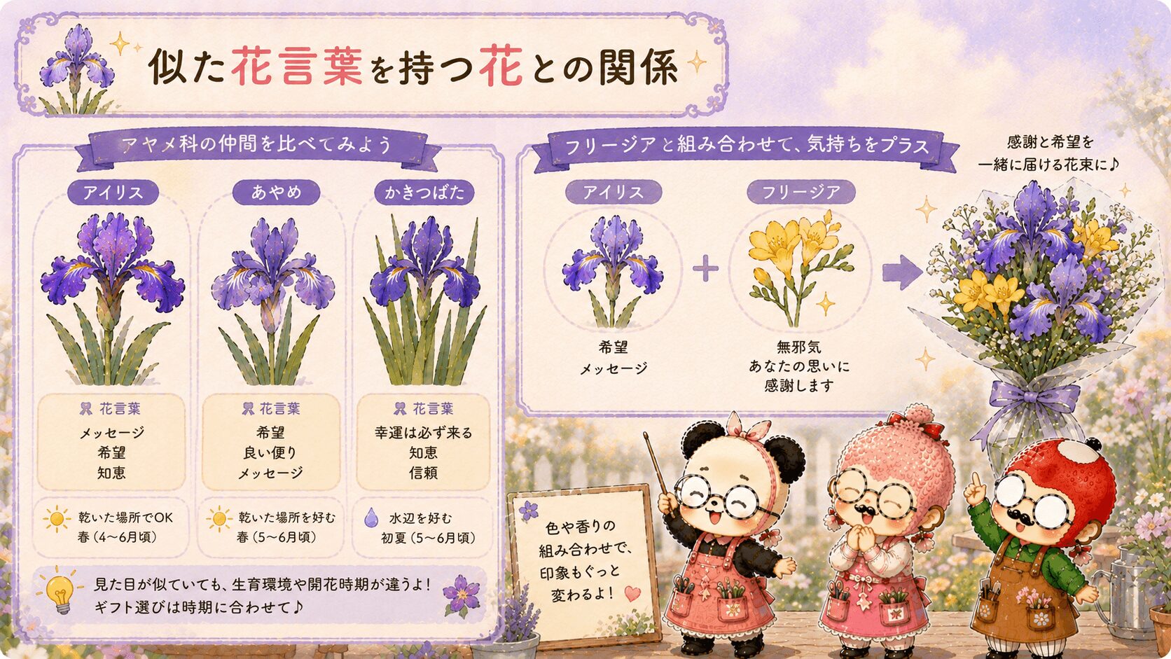 アイリスの花言葉に似た花々