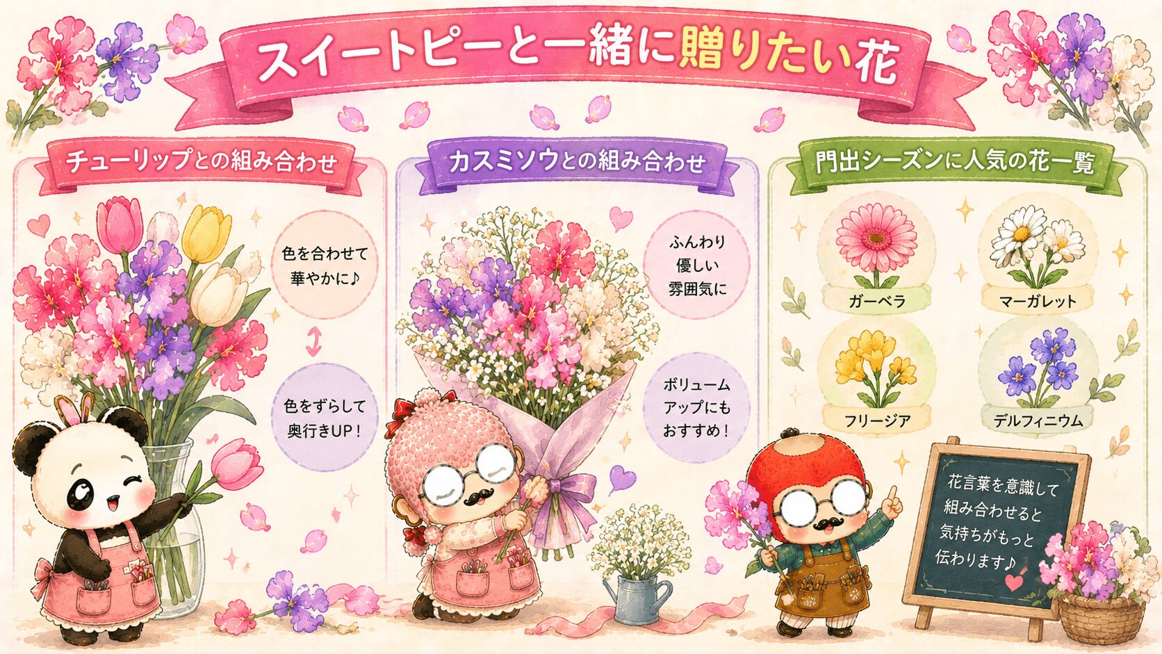 スイートピーと贈りたい花々