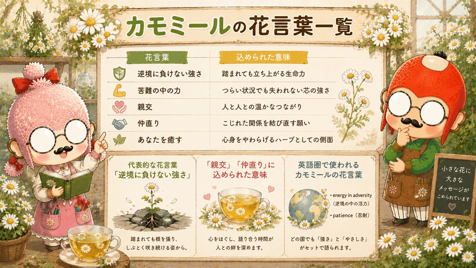 カモミールの花言葉一覧