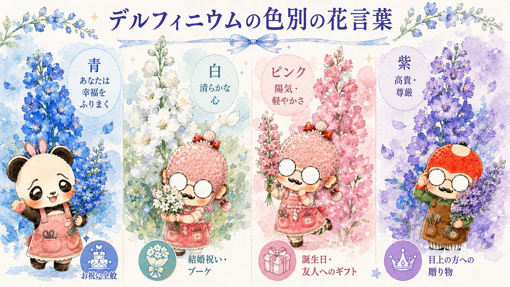 デルフィニウムの色別の花言葉