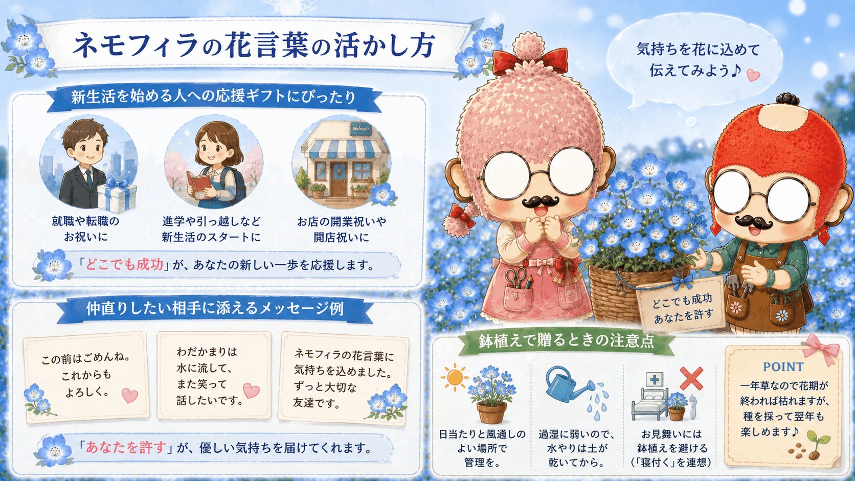 ネモフィラの花言葉の活かし方