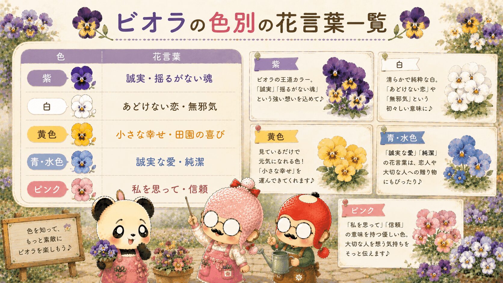 ビオラの色別の花言葉