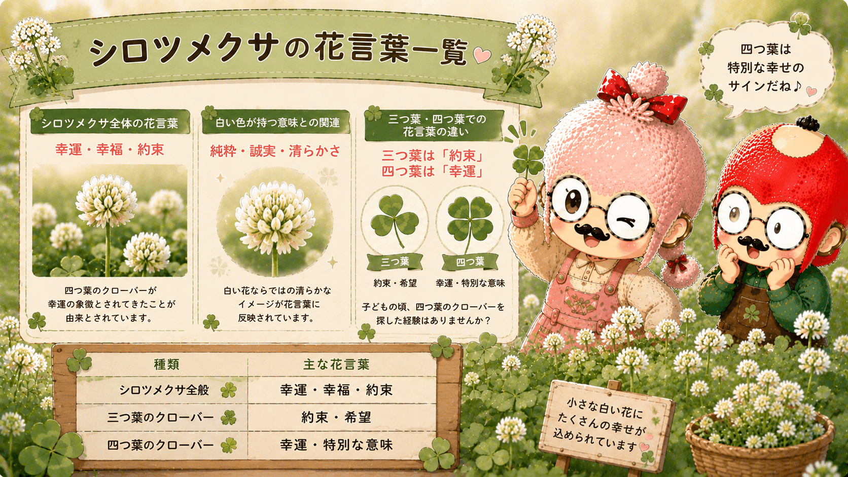 シロツメクサの花言葉一覧