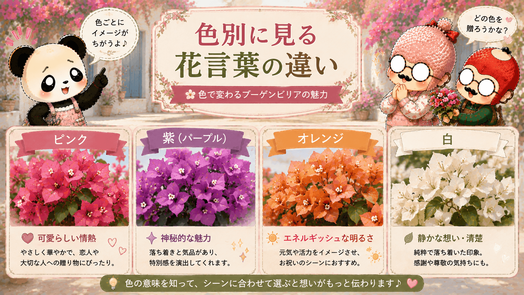 ブーゲンビリアの色別の花言葉