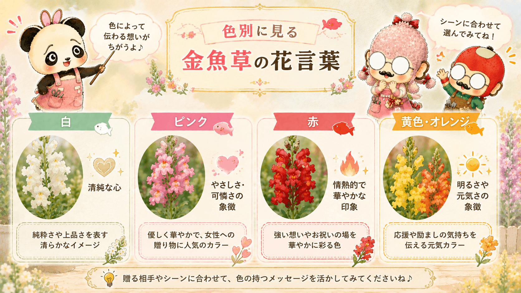 色別の金魚草の花言葉